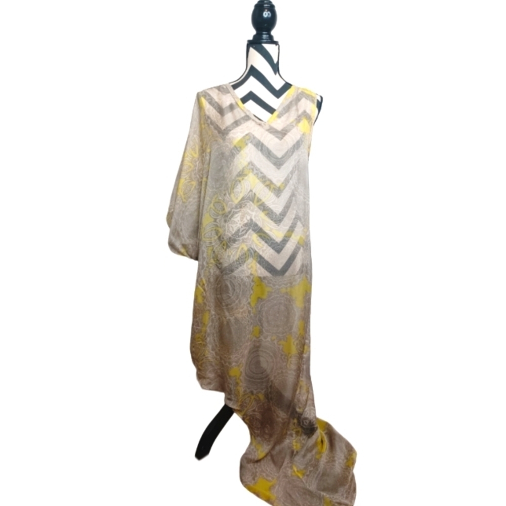 Alexis 100% Silk Medallion Print Boho Sheer Hi-Low Vacation Midi Coverup Dress